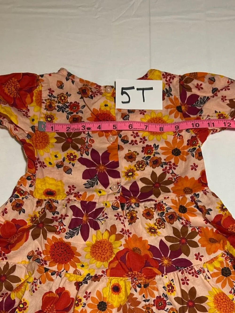Gymboree Girls 5T Fall Floral Peach Red Tiered Short Sleeve Dress